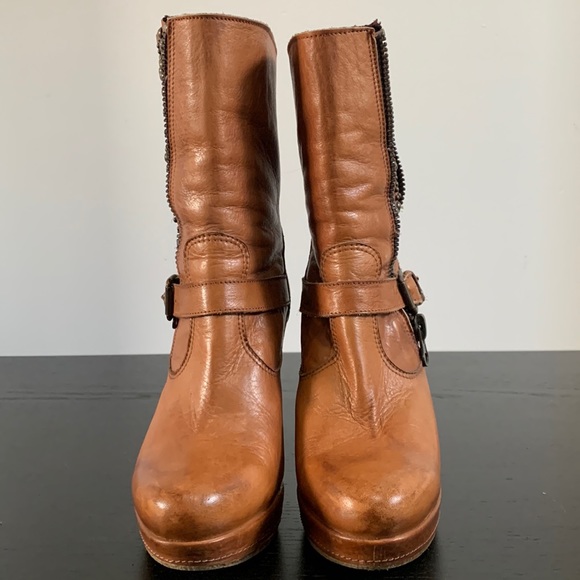 Genuine leather wedge platform high heel boot - Picture 2 of 13